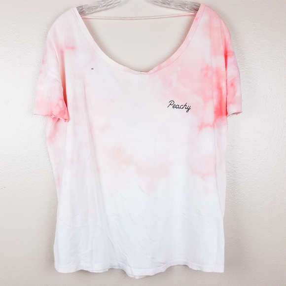 PINK Victoria's Secret Tops - PINK VS Bleach Tie Dye Graphic Peachy Top Sz Large